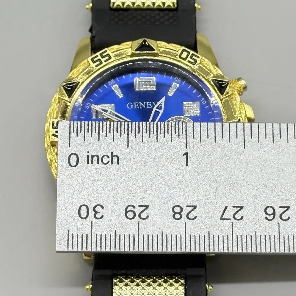 Geneva Mens Blue Dial Chronograph Style Watch Black Silicone Sport Band